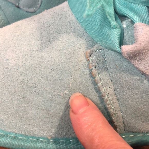 GQPY Shearling Lined Turquoise Suede Ribbon Laced Mid Calf Boot Size 36 - Picture 5 of 9